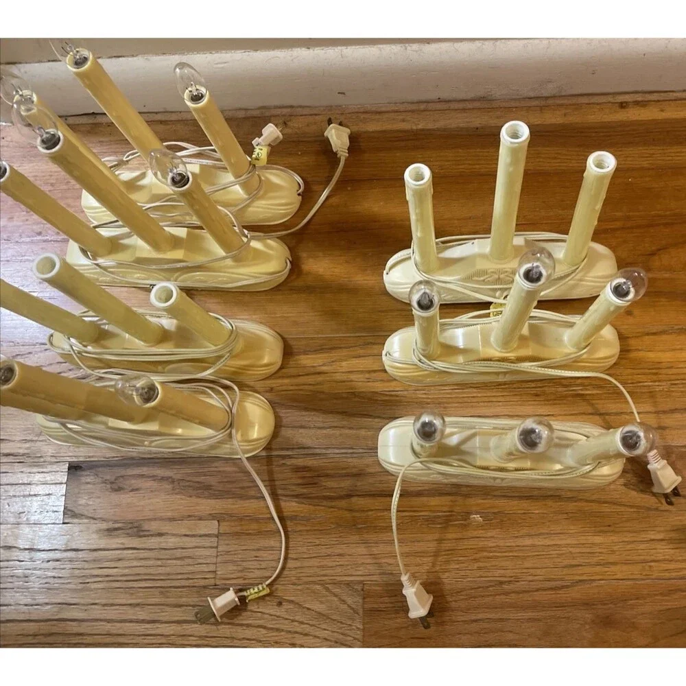 Vintage Lot 7 Christmas Electric Triple Candles Candelabra Window Lights Works!
